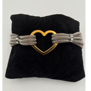 BS Stainless Steel Mesh Cable Gold Tone Heart Bracelet Valentines Day Jewelry